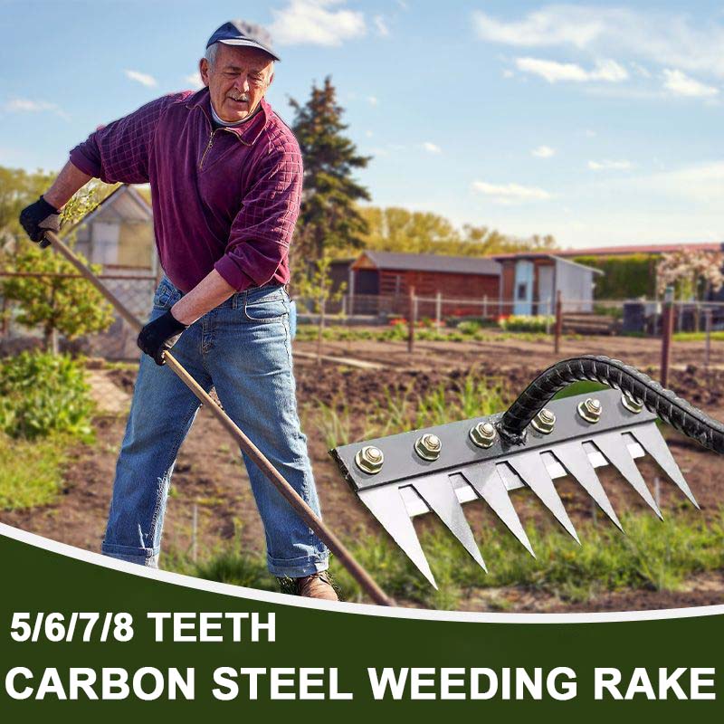 Rastrillo manual de acero al carbono para jardín, herramienta de granja, escarificador de deshierbe, grada de clavos agrícola, grada de Metal, herramienta de deshierbe para jardín, 5/6/7/8 dientes