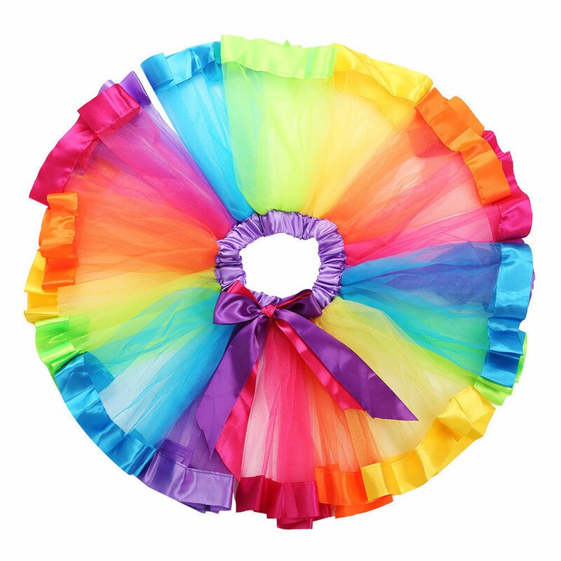 STOCK Kids Girls Lovely Colorful Tutu Skirt Rainbow Tulle Mini Skirt