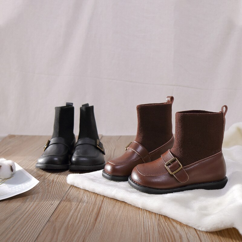 2020 Bambini di inverno Stivali Ragazze Tessuto di disegno Della Caviglia Stivali Scarpe Ragazze Nero casuale Scarpe per Bambini in Pelle Stivaletti SGF096