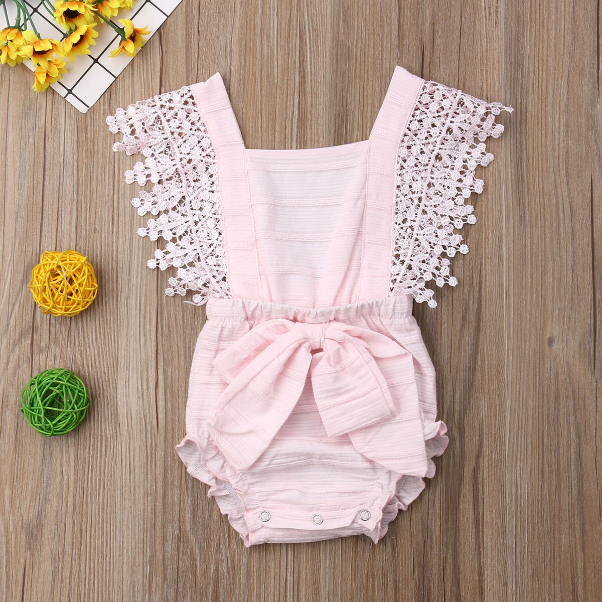 0-18M Nieuw Zomer Mooie Peuter Baby Meisjes Jongens Romper Lace Mouwen Effen Strik Jumpsuits Kleding