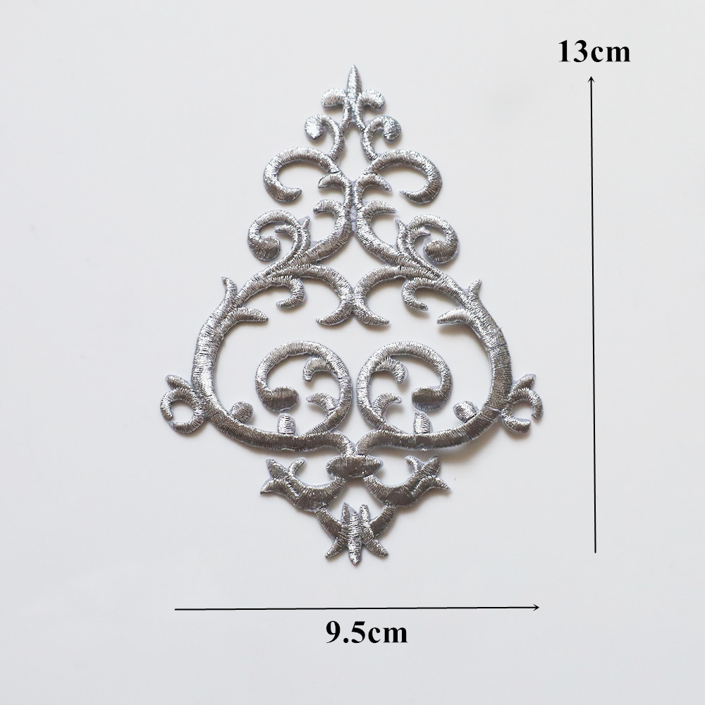 Apliques de flores barrocas bordados en oro y plata, parche para coser para boda, vestido de novia, ropa, tela, decoración de vestido, manualidades DIY: Zinc envejecido