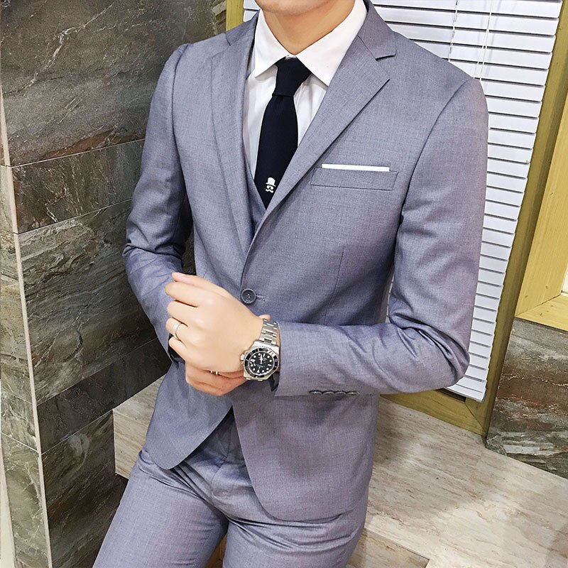 ZOGAA Männer 3 stück anzug lässig Britischen stil Anzug Jacke weste Schlauch drei-stück anzug Blazer hochzeit männer anzug 3 stücke: Grau / XXL