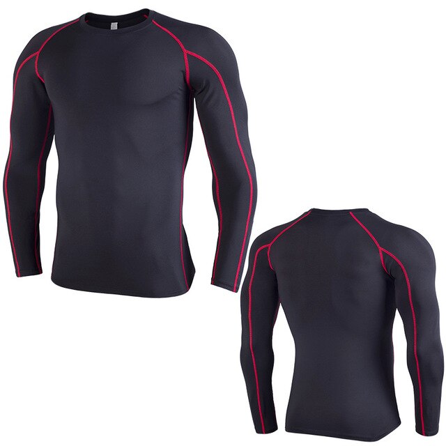 Compression Shirts Long Sleeve Running T-Shirt Men Sport Jogging Fitness Sportswear Men&#39;s Quick Dry Tops Training Suit: 901 black red / Asian size XL