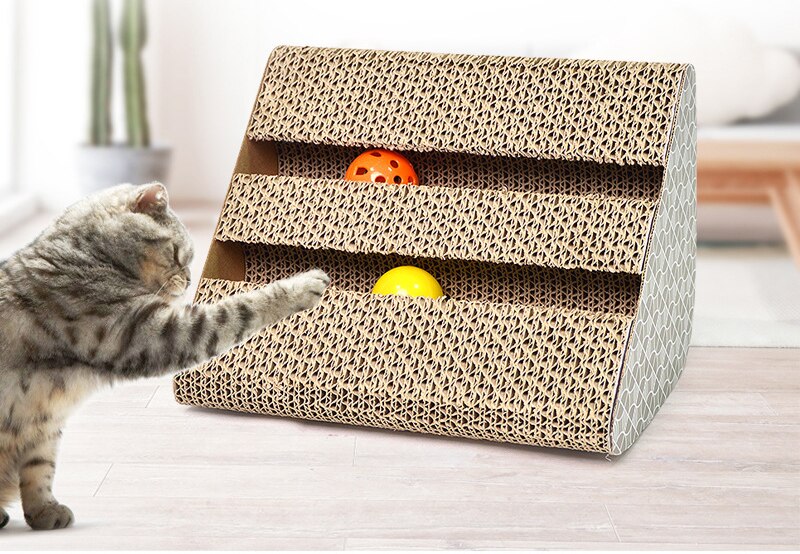Morsom bølgepapp katt skraper søyle kjæledyr kattunge pote leke bjelle leke klatrestativ skrape kløyne katt spiker skraper matte kattemynte: B