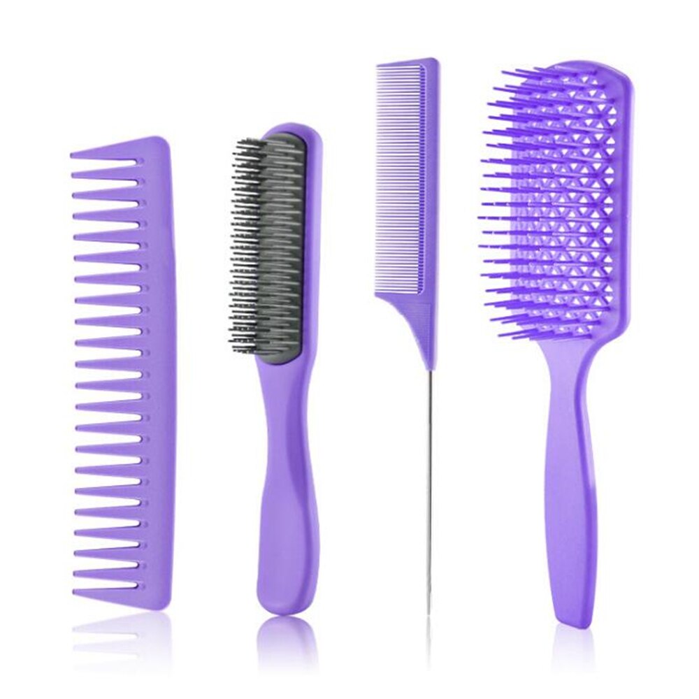 4 Stks/set Professionele Kappers Combs Detangling Hair Borstel Haar Kam Snijden Massage Kapper Gereedschap Salon Accessoires: Purple