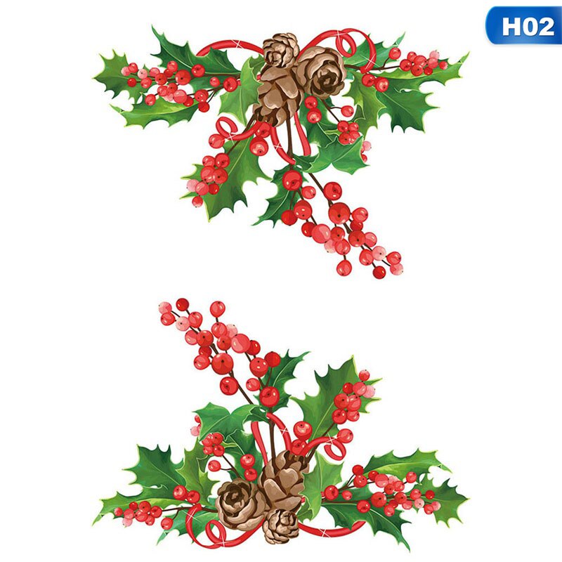Christmas Green Plant Twig Bell Wall Sticker Simulation Plant Affixed Toilet TV Background Decor Wall Window Decoration Stickers: H02