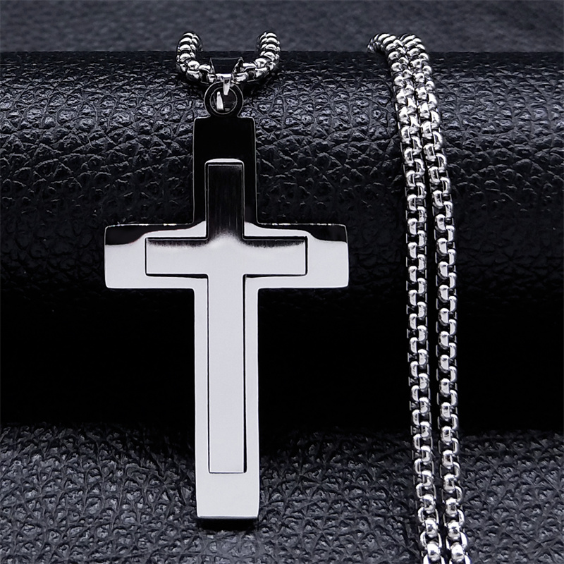 Cruz aço inoxidável gargantilha colar para homem cor de ouro masculino corrente colar jóias corrente corrente n1173s02: Luz de Cor Amarela