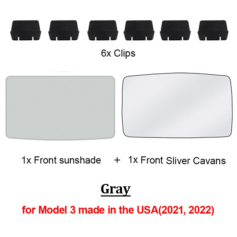 Parasol de techo de vidrio para coche Tesla, parasol frontal y trasero para parabrisas Skylight, sombreado UV, actualización, modelo 3, , 2022: M3 FrontUV Gray USA