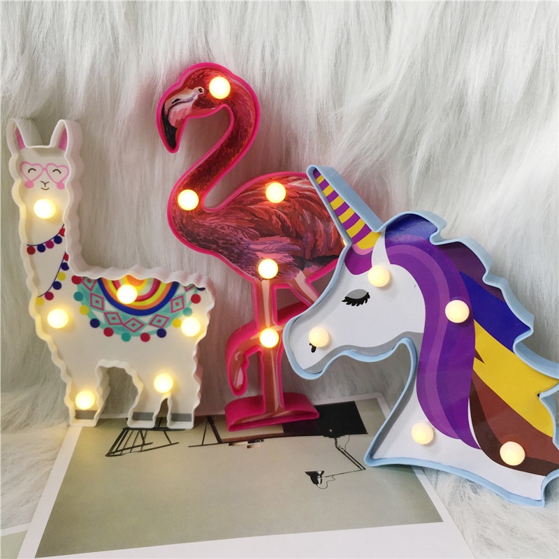 Total sød dyrestil batteri natlampe 3d alpaca enhjørning flamingo boligindretning bordlampe sengelampe belysning børn led lys