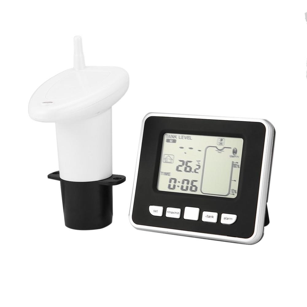 LED Ultrasonic Water Tank Level Meter Sensor w/ Temperature Display Time Liquid Depth Measuring Tools