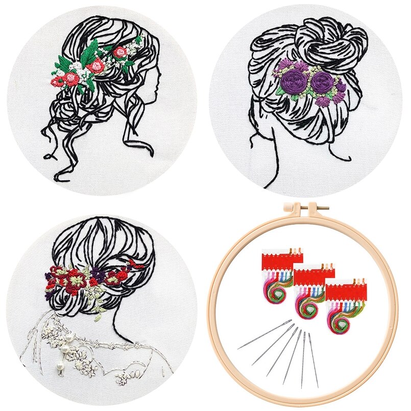 3 Pack Lady Embroidery Starter Kit for Beginners, Embroidery Kits, Contains all Embroidery Tools, Beginner Embroidery Kit