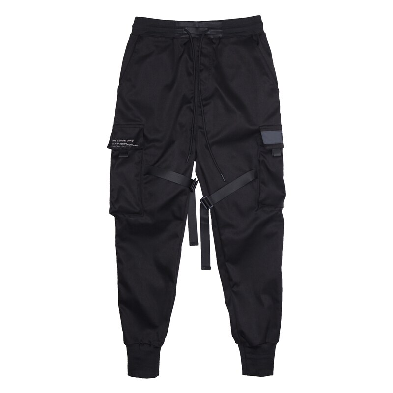 Pantalones Cargo para hombre, pantalón de chándal de estilo Hip Hop, harén, con múltiples bolsillos, cintas negras,: XXXL