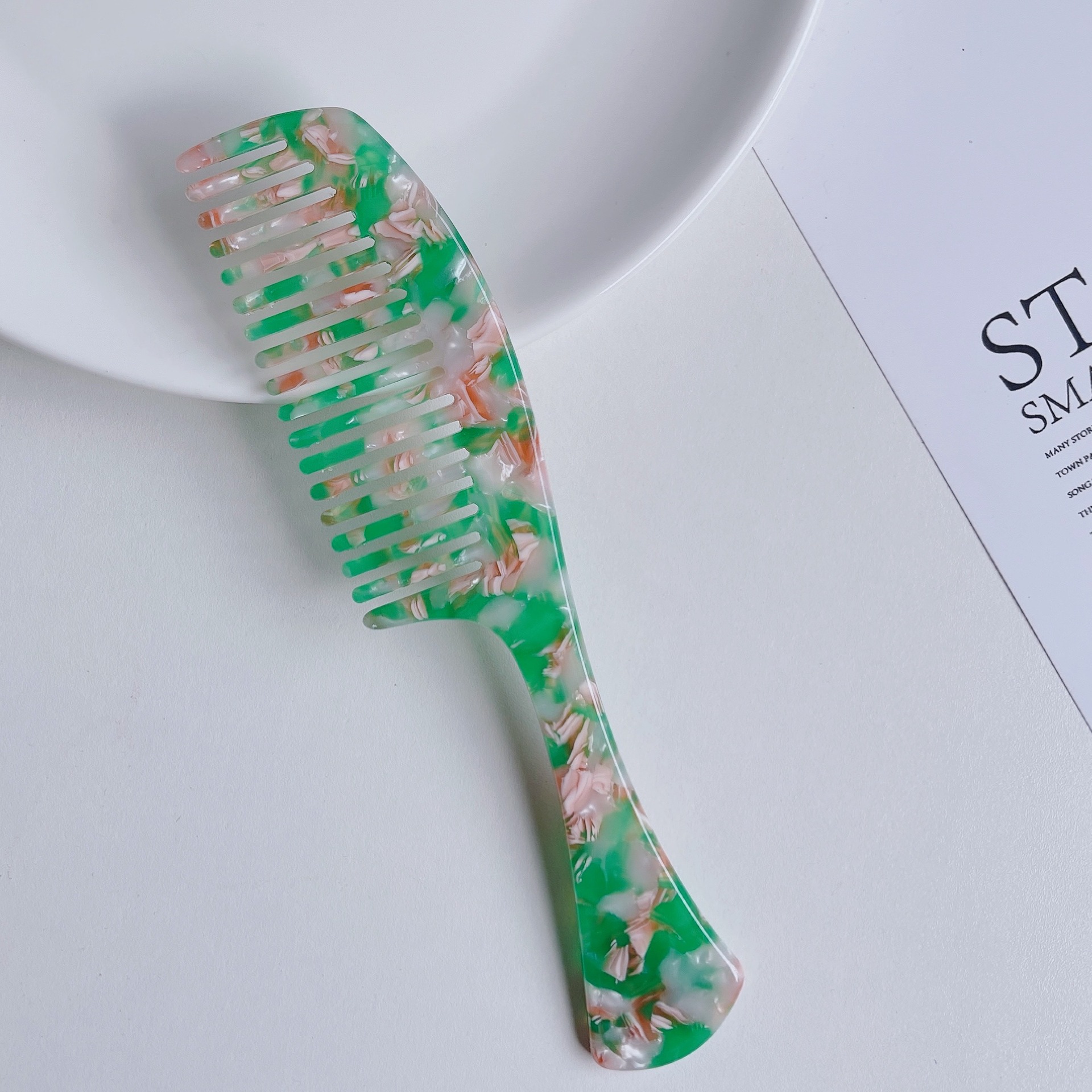Peigne en acétate à double usage pour cheveux, accessoire de coiffure domestique rétro marbré, peigne antistatique à dents fermées: 7