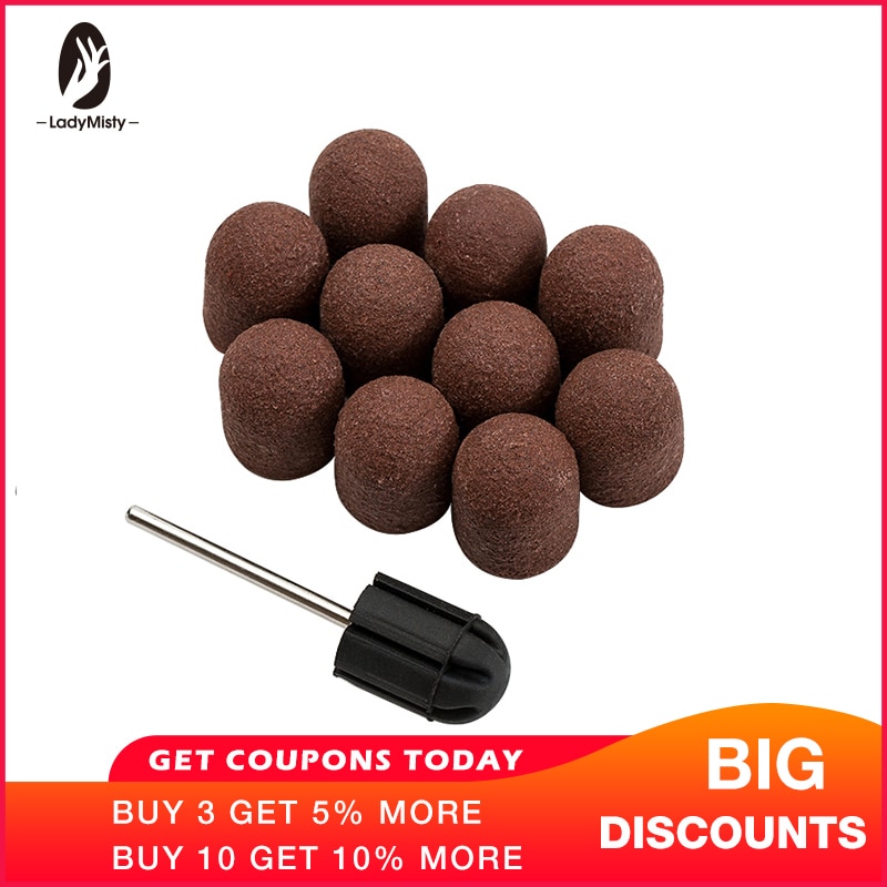 Ladymisty 10 Stuks 180 #13*19Mm Nail Boren Schuren Bands Blok Caps Rubber Doorn Grip Machine voor Pedicure Nail Art Tool