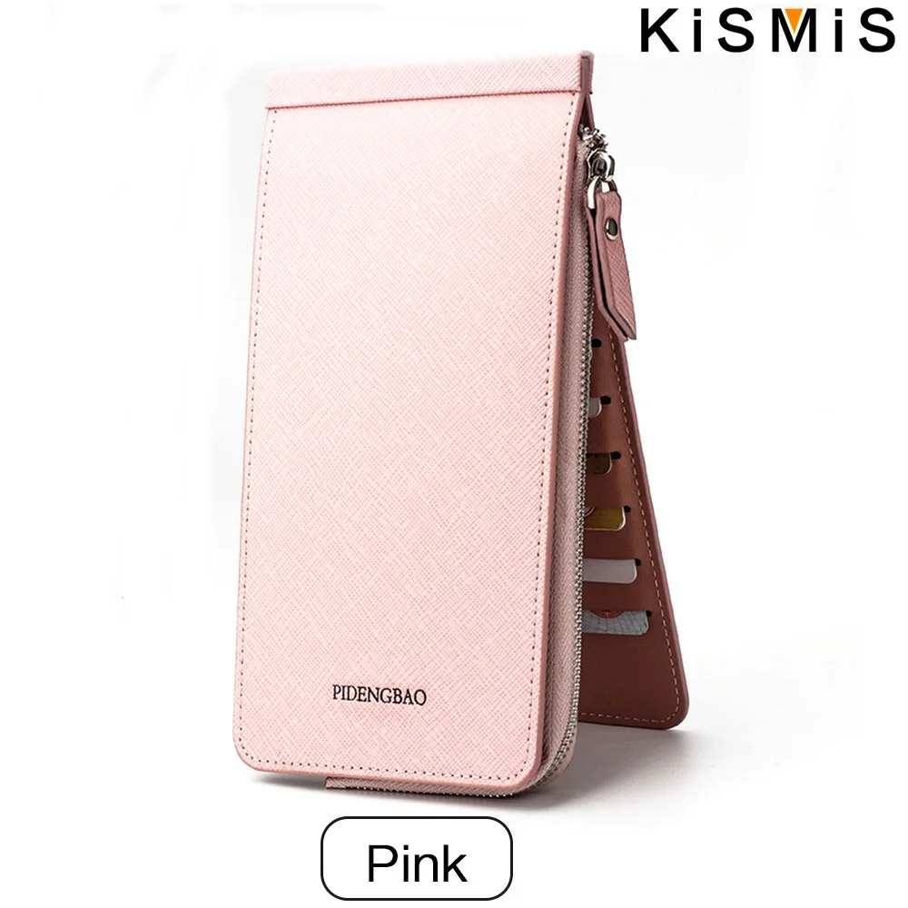KISMIS RFID Blocking Bifold Wallet - multi-card case with zipper pocket ID holder credit card manager: Pink