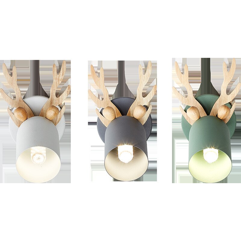 Wandlamp van ijzeren gewei, ganglamp, kinderkamerlamp, bedlamp in scandinavische stijl, lamp van smeedijzeren hout