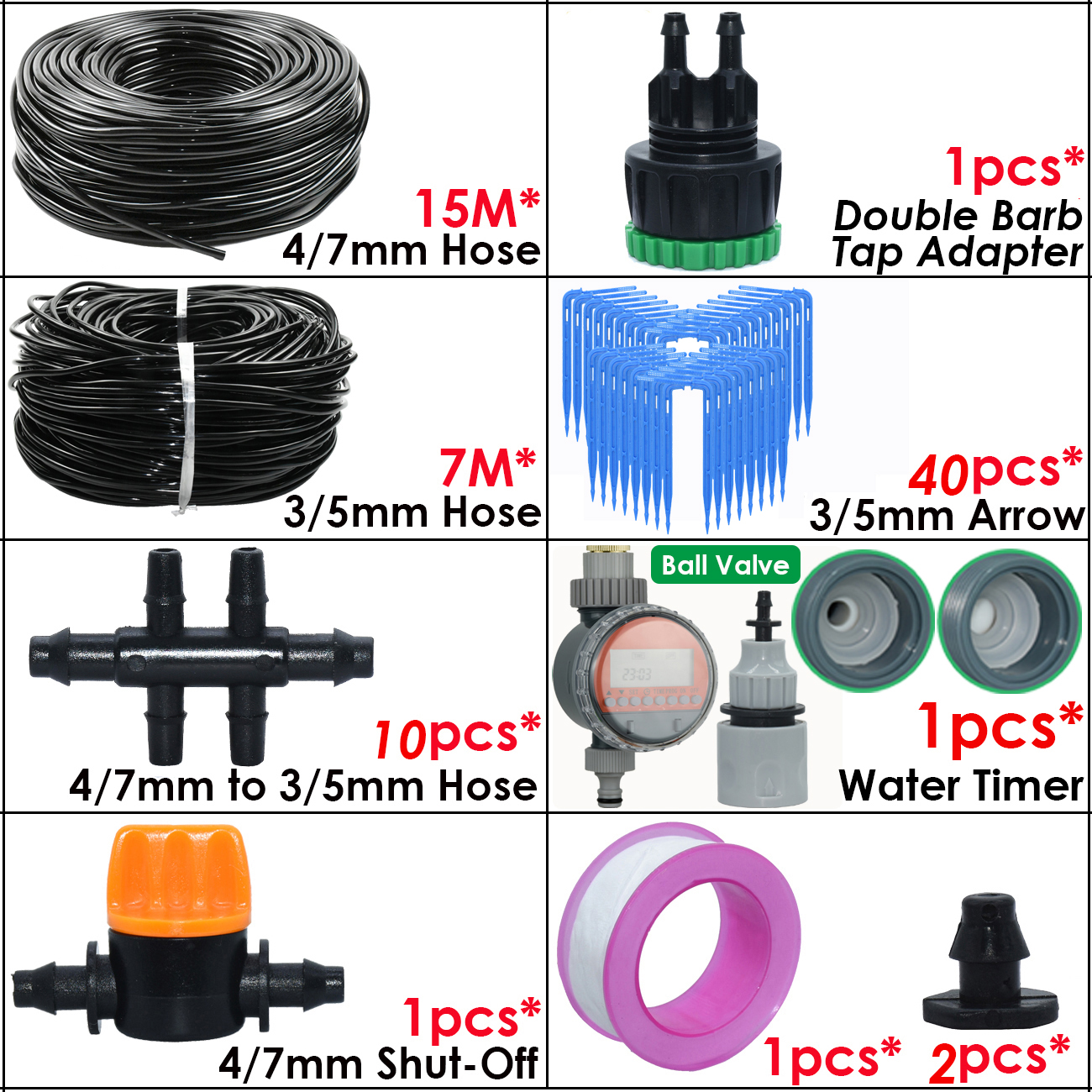 Sprycle Kit de sistema de riego automático para jardín, gotero de riego por goteo, manguera de 4/7mm a 3/5mm, para plantas, bonsái, balcón: Amarillo claro