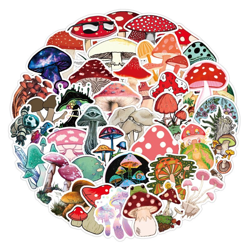 10/50pcs Color Mushroom Waterproof Sticker Children DIY Skateboard Luggage Refrigerator Notebook Decal Sticker