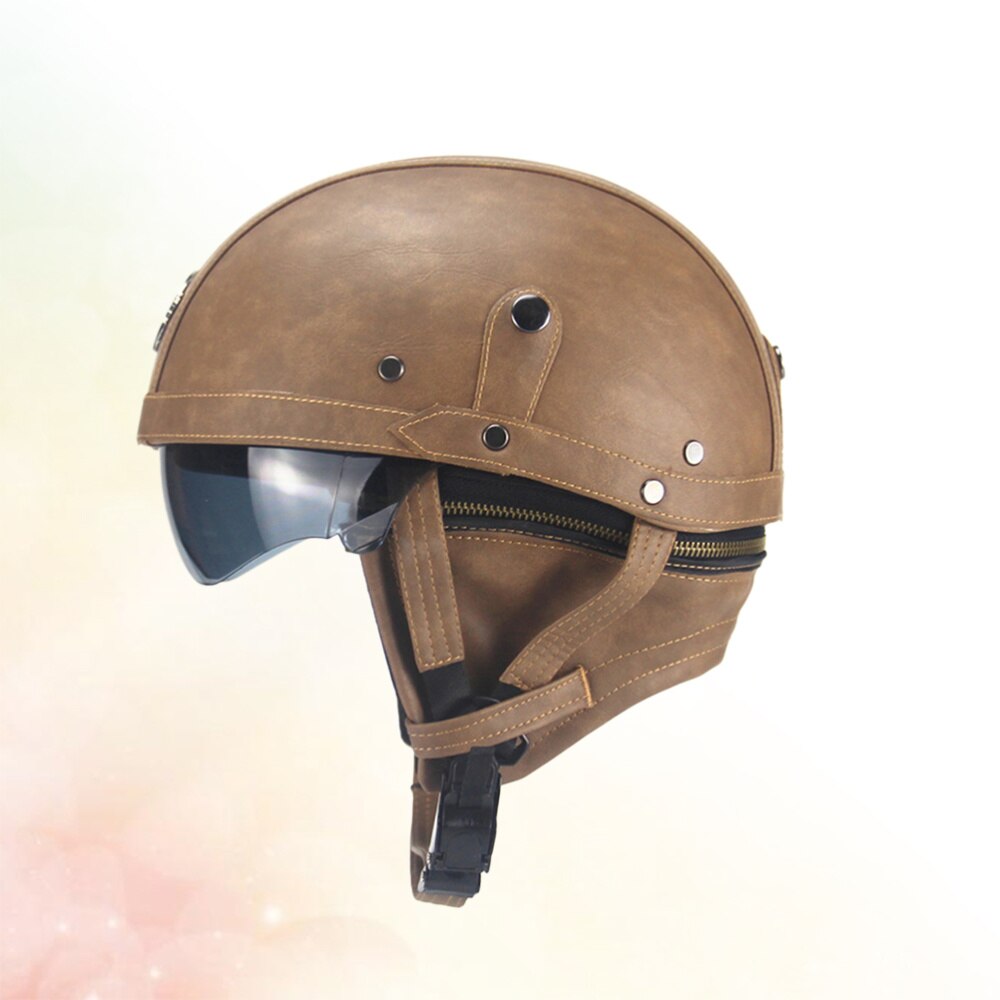 1PC Helmet Practical Durable Safety Retro PU Leather Motorcycle Protective Cap for Cycling Outdoor