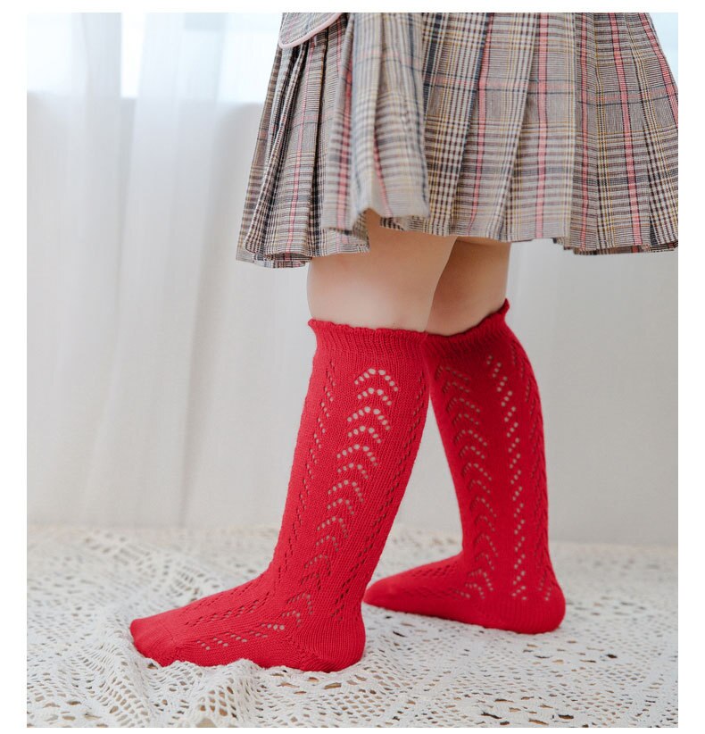 Calcetines hasta la rodilla de estilo español para bebé y niña, para niños pequeños de Lolita medias caladas, medias de malla de rejilla, medias de princesa 5T