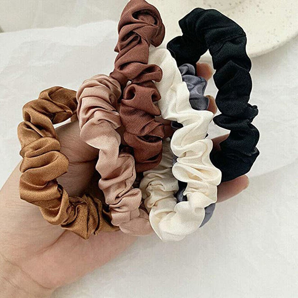 Conjunto de 6 colores de cintas para el pelo, lazos elásticos para el pelo, de satén, accesorios de cuerdas, chouchou, cheveux, femme # w