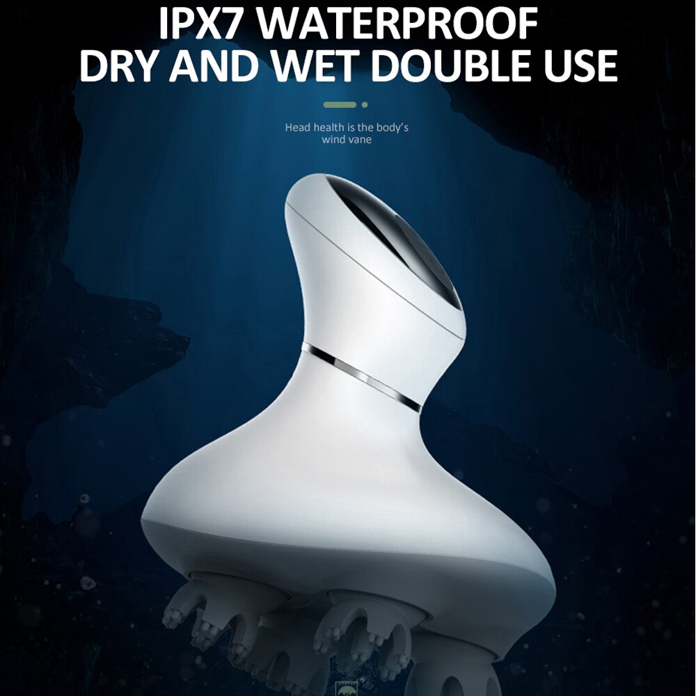 Masseur de tête électrique 3D étanche, Vibration sans fil, Massage du cuir chevelu, prévient la perte de cheveux, soulage la Migraine, Rechargeable par USB