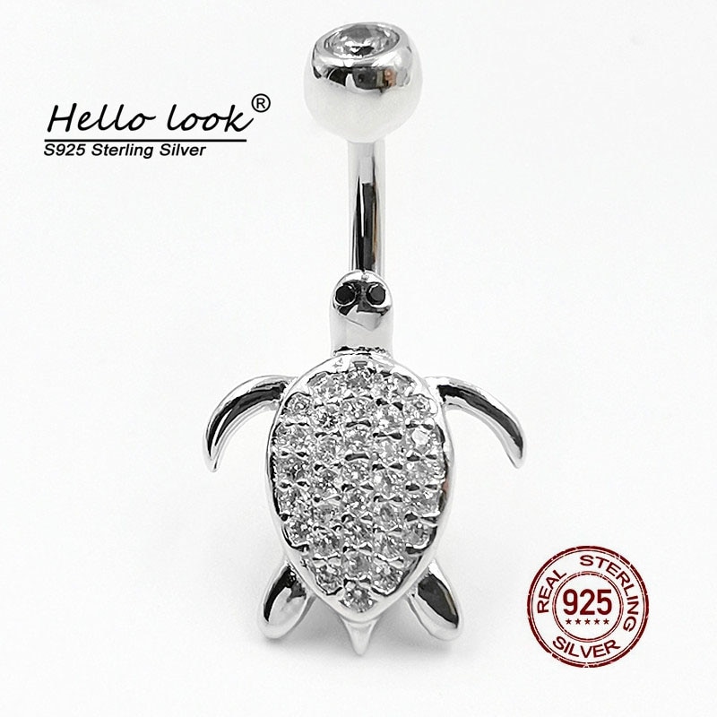 HelloLook – Piercing de nombril tortue en argent Sterling 925, anneau de nombril pour fille, ongle, ventre, bijoux pour le corps: 10mm