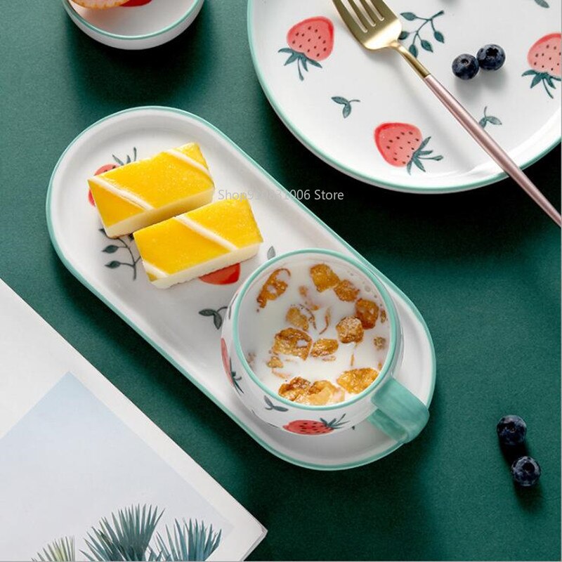 Leuke Aardbei Keuken Keramische Plaat Servies Set Voedsel Gerechten Rijst Steak Salade Noedels Kom Soep Cook Tool 1Pc