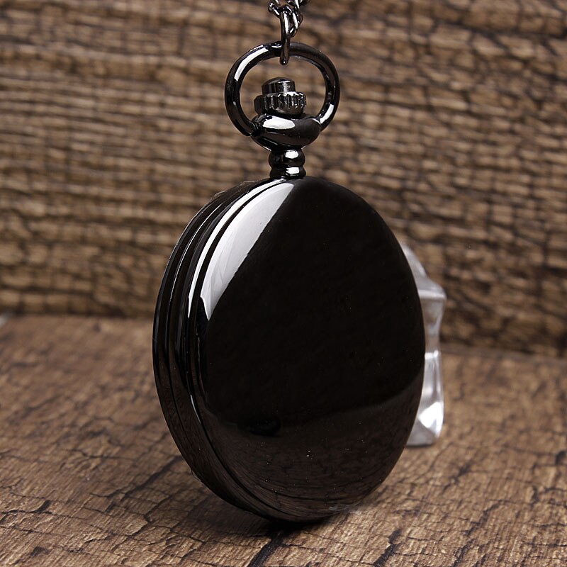 Retro Glad Mannen Zwart Zakhorloge Zilver Polish Quartz Fob Pocket Watches Hanger Met Ketting