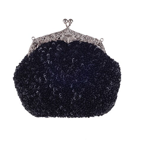 Solid Beading Hobos Bag Shiny Sequined Woman Evening Bag Luxurious Clutch Handbag Wallet Retro Old Shanghai Style with Cheongsam: Black