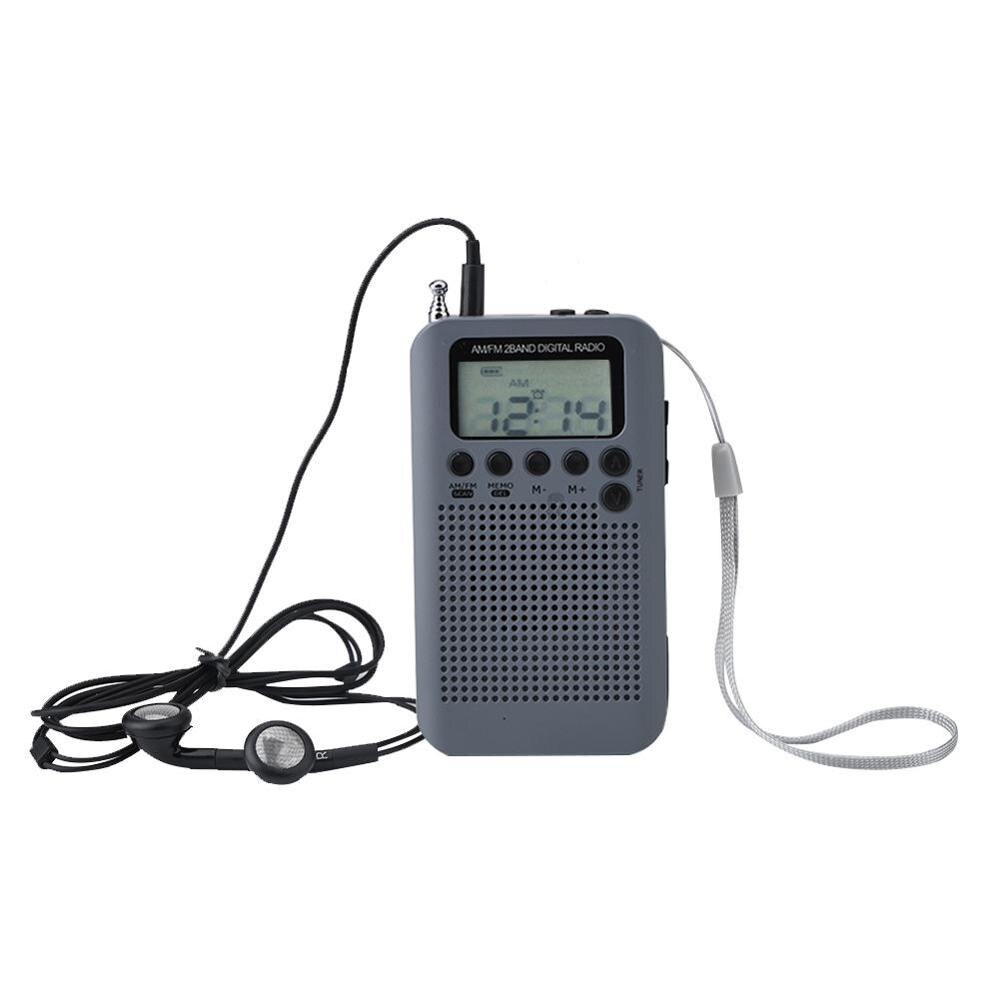 Digital Pocket Radio Portable AM/FM Digital Tuning Radio Dual Band Stereo Mini Radio 3.5mm Headphone Jack LCD Display Screen: Grey