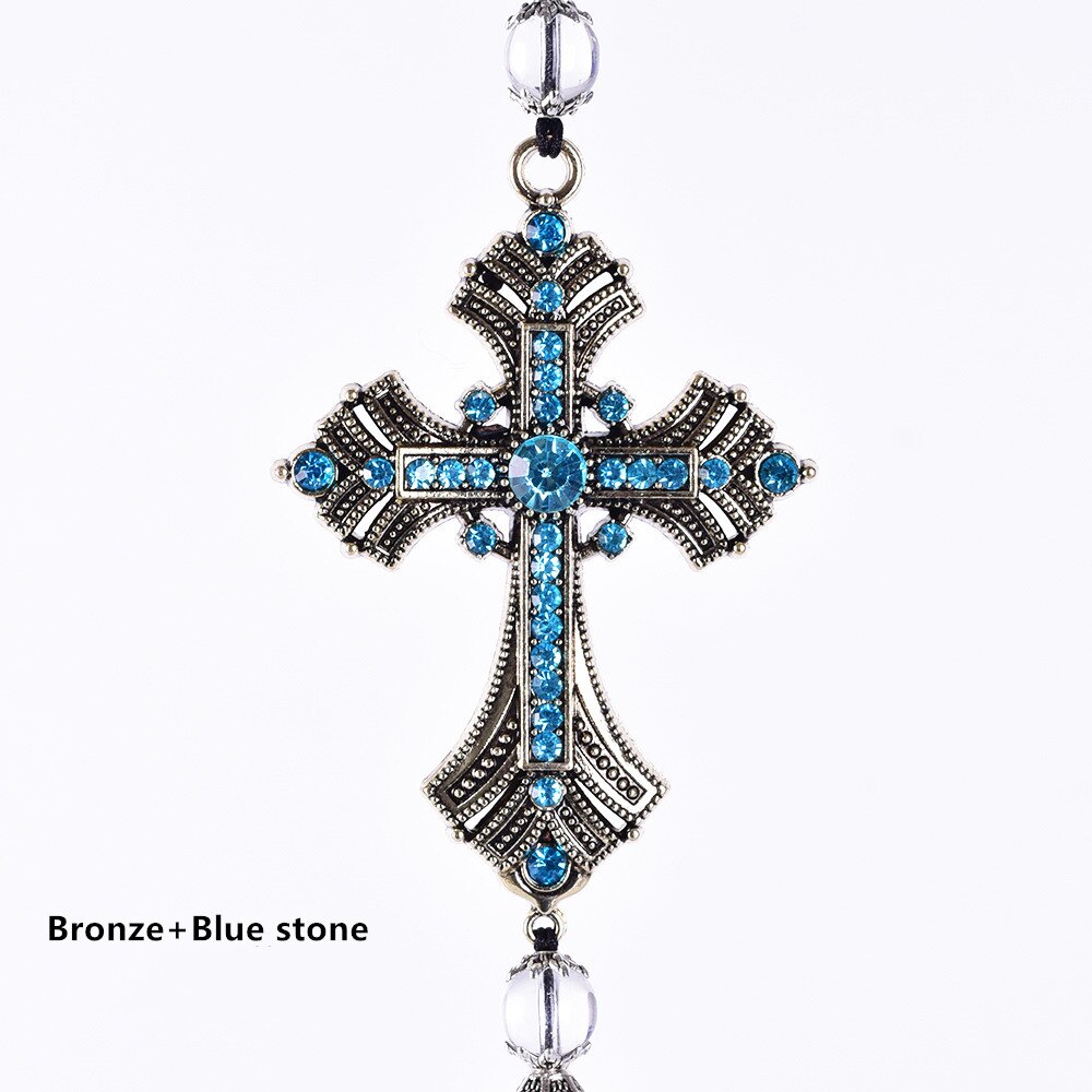 Metalen en kristallen diamanten kruis jezus christelijke auto achteruitkijkspiegel auto hanger hangende auto styling accessoires auto decoratie: 02