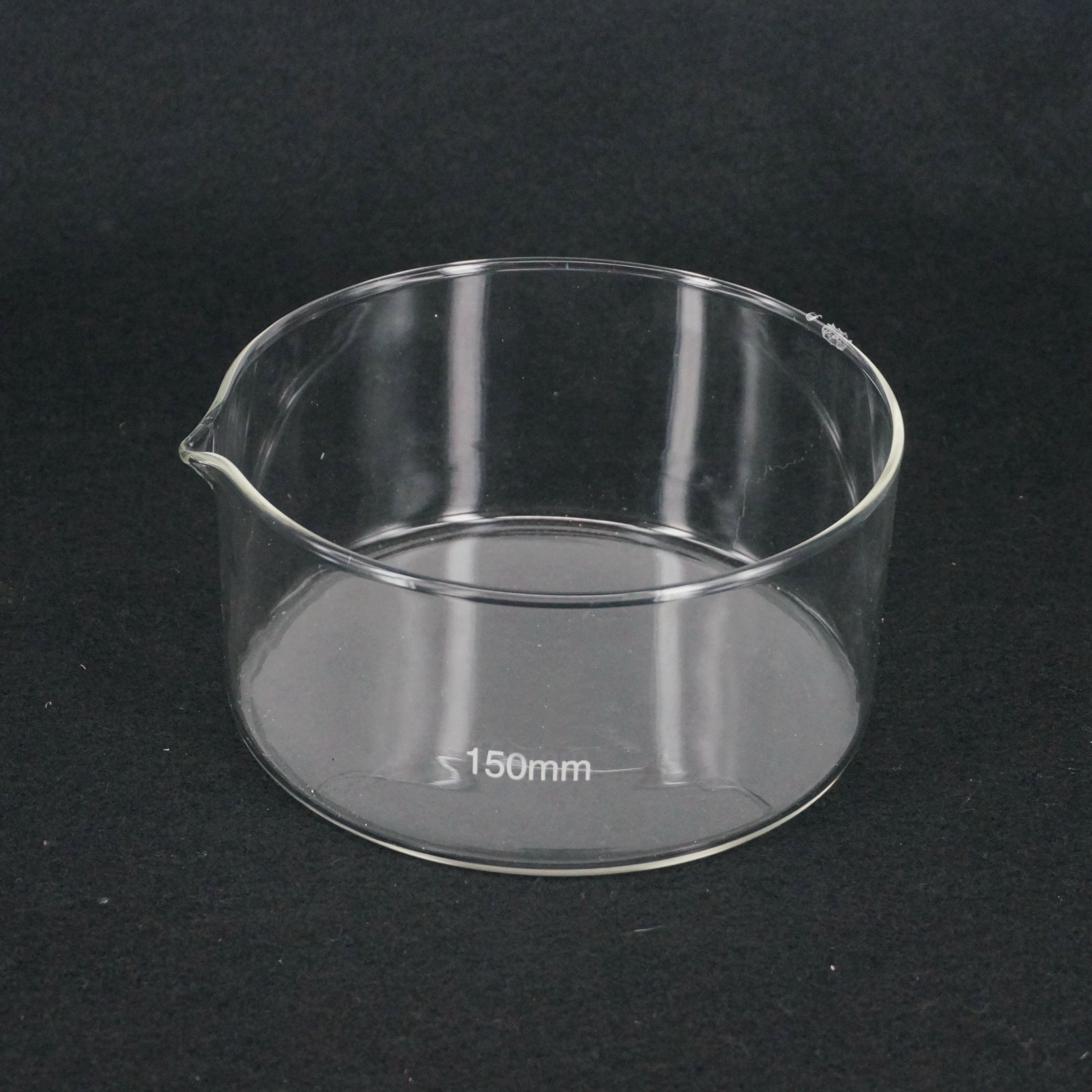 Plato de vidrio cristalino de 150mm, Fondo de placa con caño para laboratorio de química