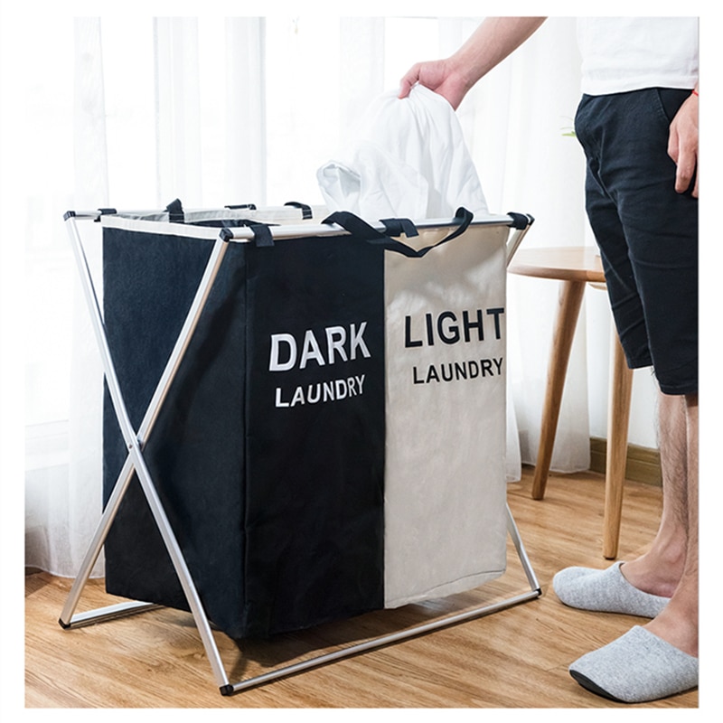 X-shape trois grille maison panier à linge trieur pliable panier à linge organisateur imprimé pliable panier à linge grand