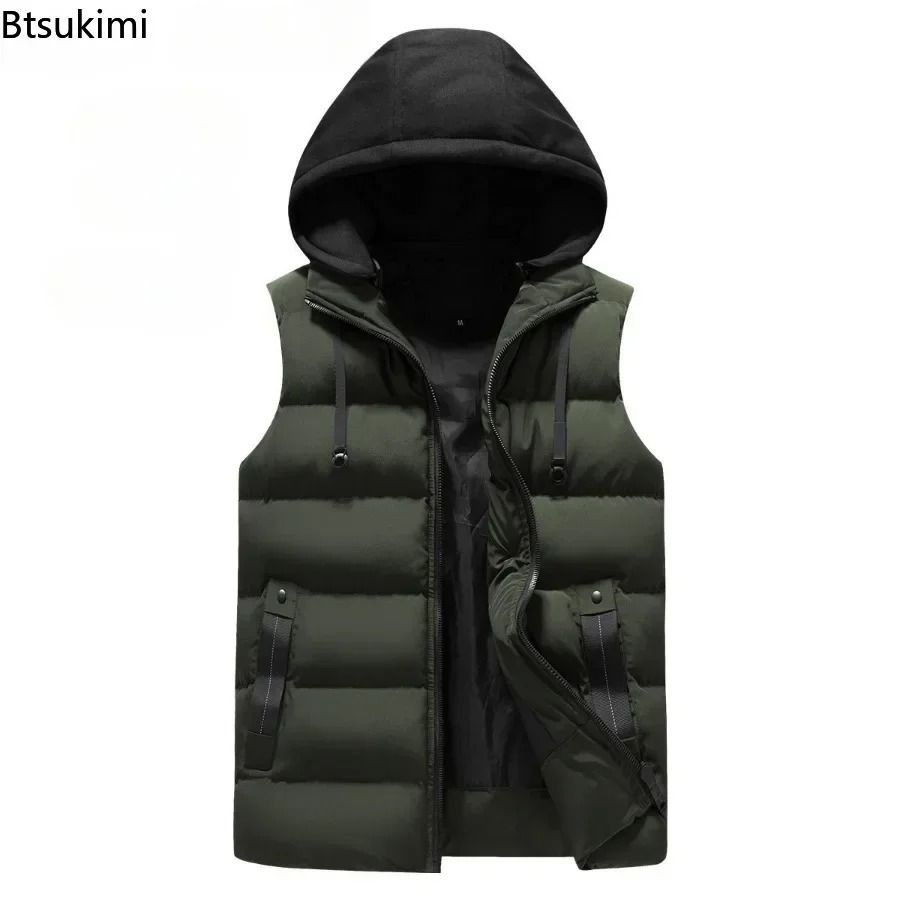 heren casual warm vest met capuchon effen dikker vest herfst winter waterdichte warme mouwloze jassen outdoor vest voor mannen