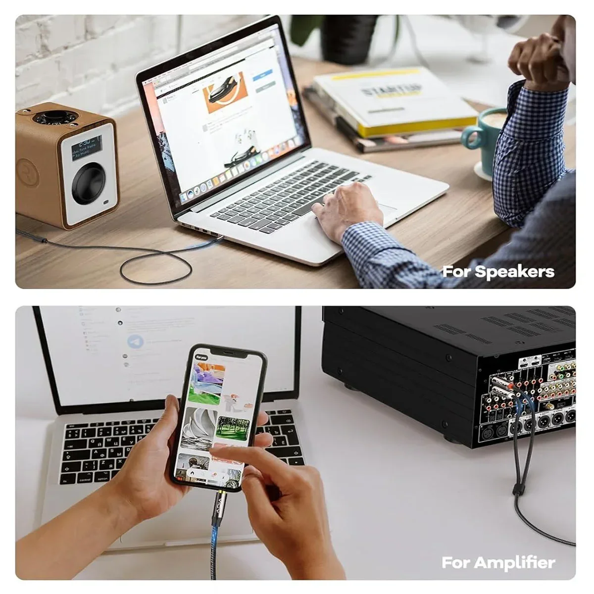 RCA naar 3,5 mm stereo audiokabel 100% schild 3,5 mm mannelijk naar 2RCA mannelijk Aux-snoer voor smartphone tablet luidspreker thuisbioscoop HDTV enz.