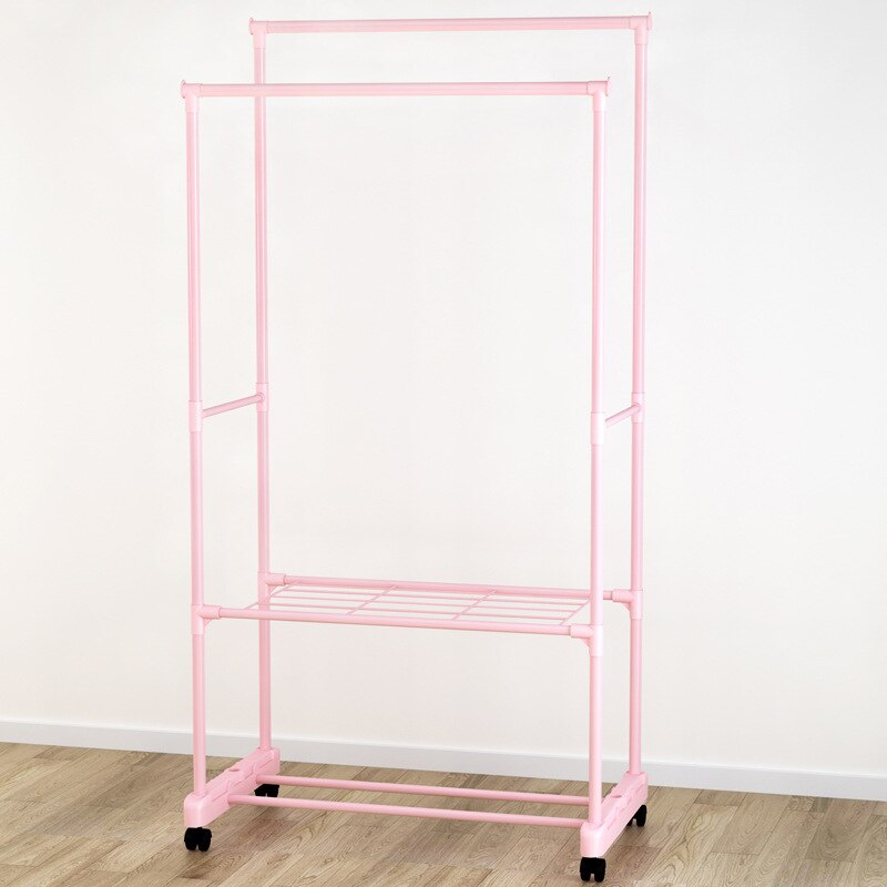 Mrosaa Stainless Steel Drying Racks Balcony Double Pole Floor Drying Home Living Room Bedroom Hangers Coat Rack Clothes Rod