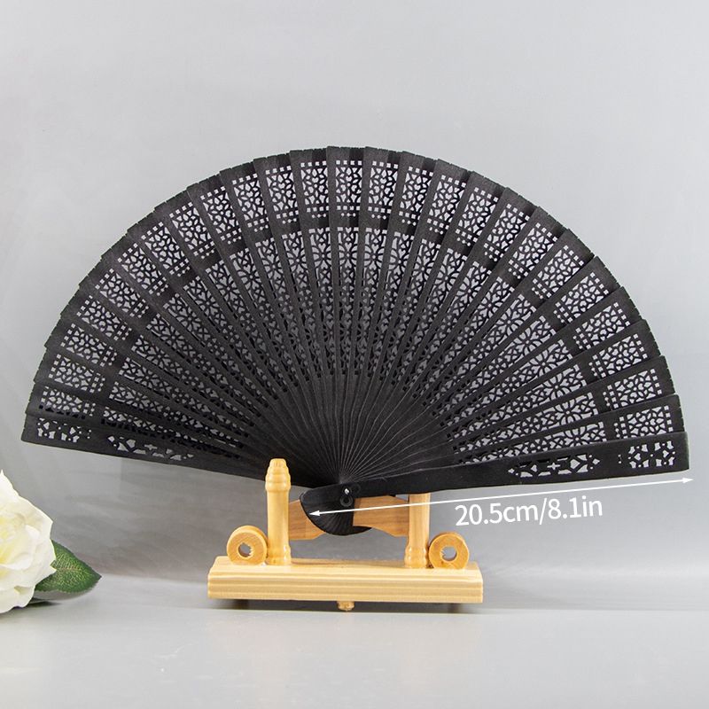 Abanico de mano plegable de madera, abanicos chinos de bambú, abanicos de mano de baile portátiles para mujer, decoración del banquete de boda, abanico decorativo, manualidades,: Azul marino