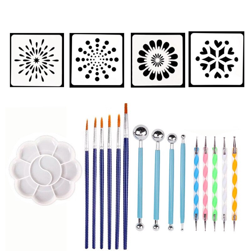 Mandala Dotting Tools Set Pattern Stone Painting Kit Pen Brushes Stencil Drawing Art Painting Rocks Dot Kit ceramica pottery: Default Title