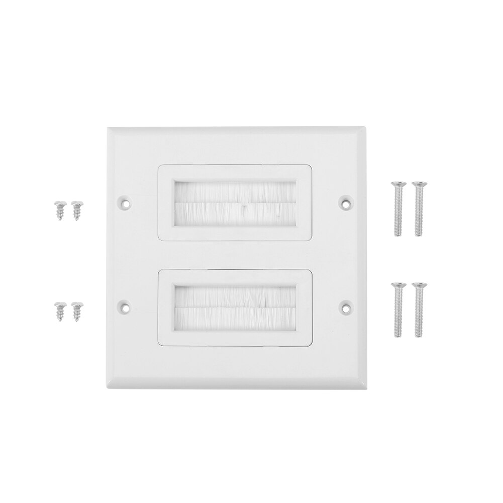 Single Gang White ABS Brush Plate Home Easy Install Wall Socket Multifunctional Outlet Mount Durable Panel Cable Pass Through: 2