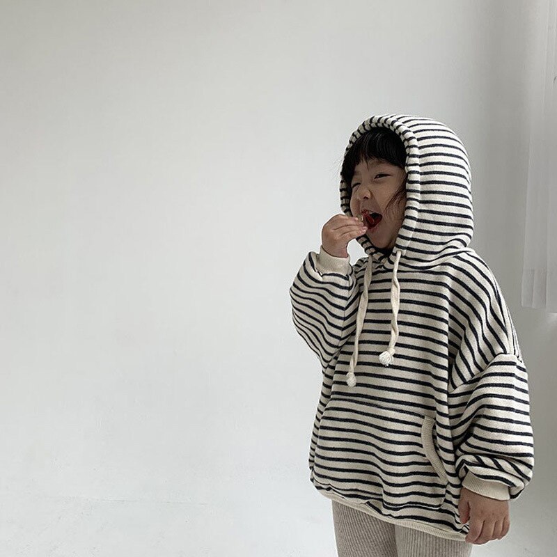 Sudadera con capucha para niños y bebés, ropa de otoño, Tops, sudaderas informales con estampado a rayas para niñas
