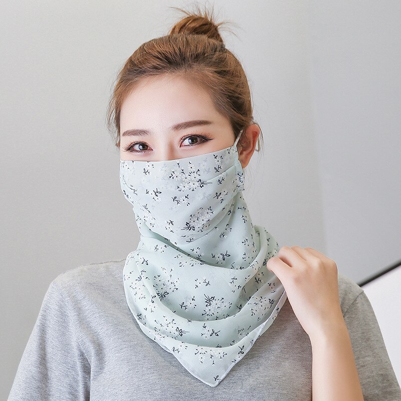Lente Zomer Masker Zonnebrandcrème Plus Bloemen Maskers Outdoor Vrouwen Stofdicht Hals Bescherming Riding Zijden Sjaal Maskers