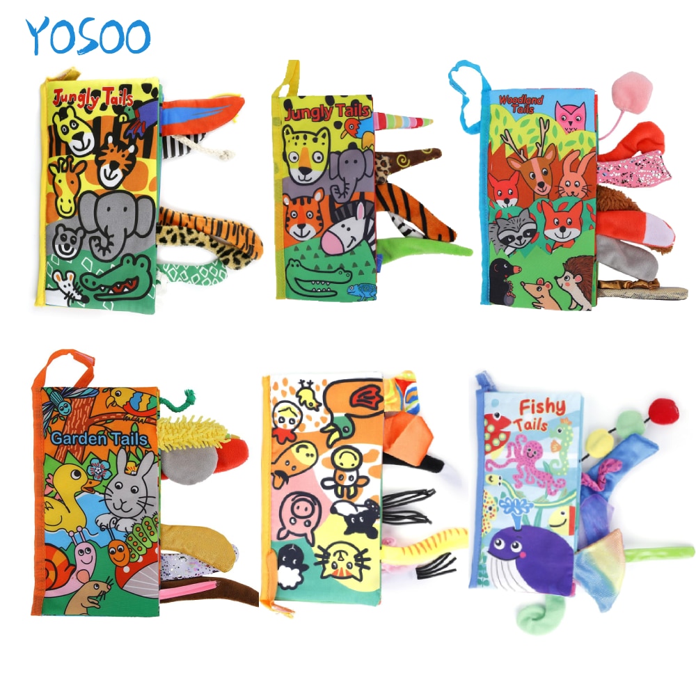Cartoon Baby Toys Infant Baby Book Early Development Cloth Books For Kids Learning Education Activity Books Animal Tails