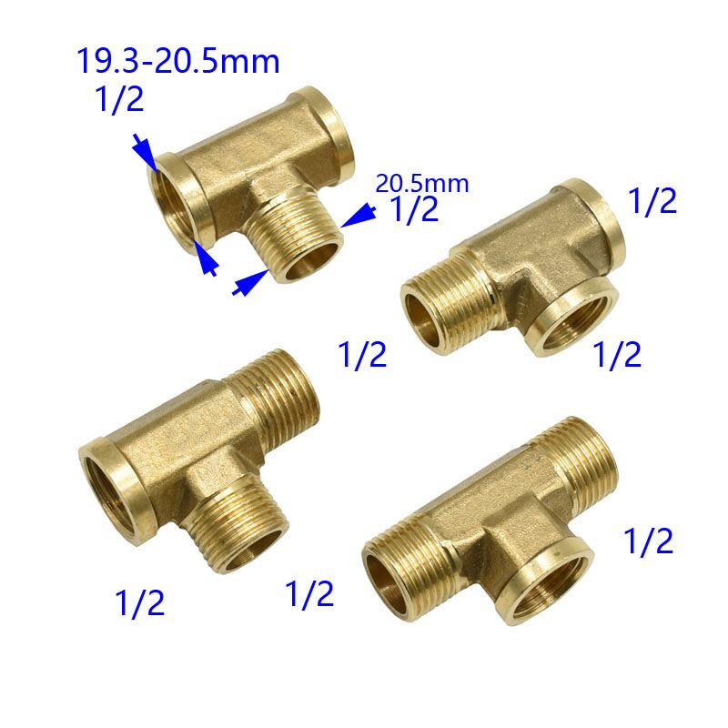 Uros 1/2 " bsp kierre tee-liitin naaras t tyyppi 3 -tie messinki putkiliitin sovittimen liitin veteen 1 kpl