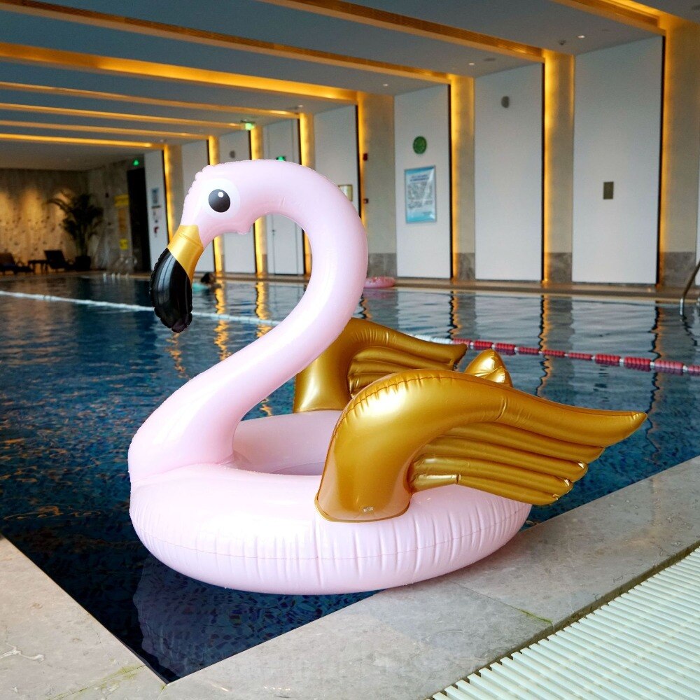 130 cm Giant Roze Flamingo Gold Wings Opblaasbare Zwemmen Ring Voor Volwassen Kinderen Zomer Party Zwembad Float Water Speelgoed boia piscina