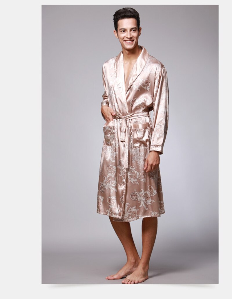 Langærmet pyjamas kimono herre халат badekåber silke pyjamas herre afslappet lange morgenkåber morgenkjoler badekåbe hjemmetøj