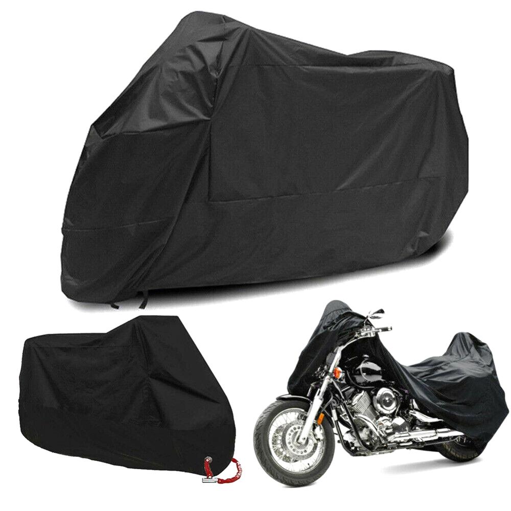 Ml xl xxl xxxl 190t fuld sort motorcykel cover udendørs uv-beskytter vandtæt regn støvtæt cover anti-tyveri med låsehul