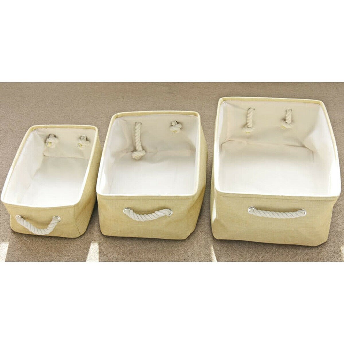 Folding Square Storage Basket Box Wardrobe Cube Drawer Organizer Cloth Basket: Beige / 32x22x14 cm