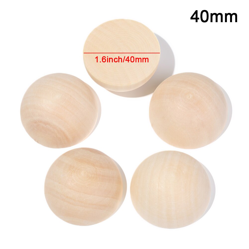 5/10 Pcs Eco-Friendly Natural Half Wooden Beads Wood Half-faced Split Round Balls for Home DIY Crafts Making Unfinished Supplies: 40mm-5PCs