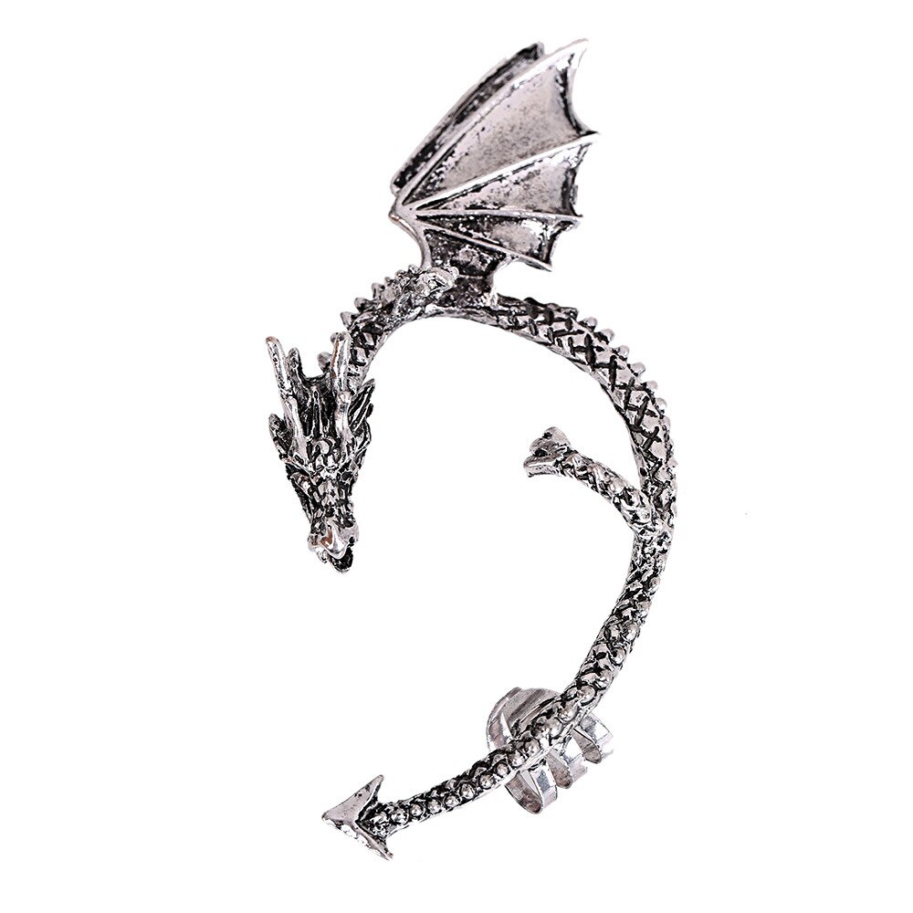 1PC Jewelry Earrings Punk Hiphop Dragon Long Ear Cuff Earrings Jackets For Women Men EJ002: Silver